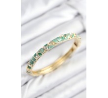 Mineli Pirinç Zirkon Taşlı Zümrüt Yeşili Çiçek Motifli Gold Kadın Kelepçe - TJ-BB7819