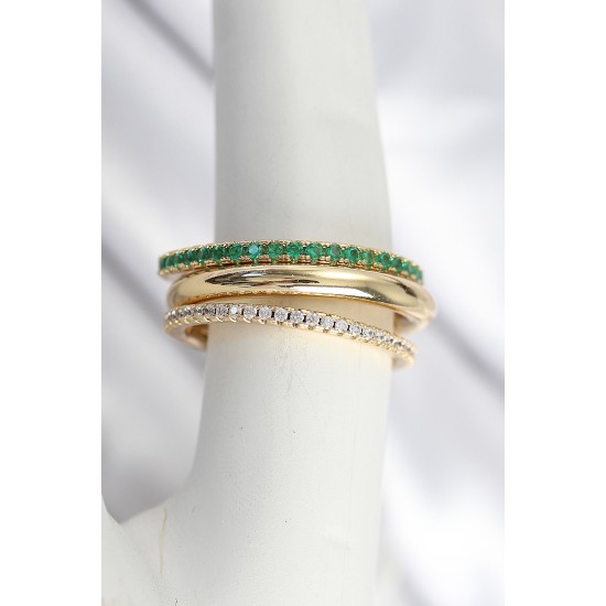 Pirinç Gold Renk Zirkon Taşlı 4'Lü Kadın Yüzük - TJ-BYK3831