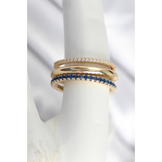 Pirinç Gold Renk Zirkon Taşlı 4'Lü Kadın Yüzük - TJ-BYK3830