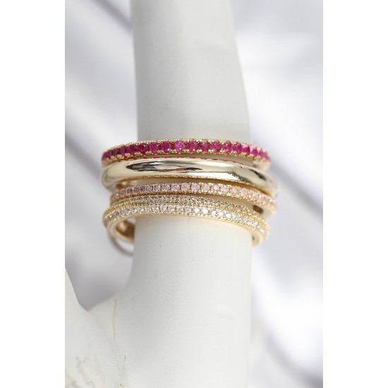 Pirinç Zirkon Taşlı Mix Renk 3'Lü Kadın Yüzük - TJ-BYK3827