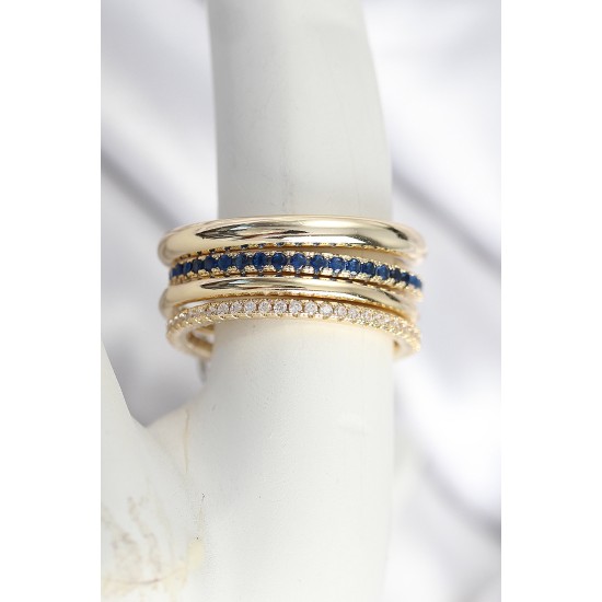 Pirinç Zirkon Taşlı Mix Renk 3'Lü Kadın Yüzük - TJ-BYK3826