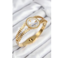 316L Çelik Zirkon Taşlı Çeyrek Takılabilir Gold Renk Kelepçe - TJ-BB7820