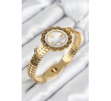 316L Çelik Zirkon Taşlı Çeyrek Takılabilir Gold Renk Kelepçe - TJ-BB7821