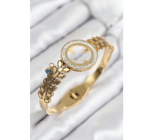 316L Çelik Zirkon Taşlı Çeyrek Takılabilir Gold Renk Kelepçe - TJ-BB7823