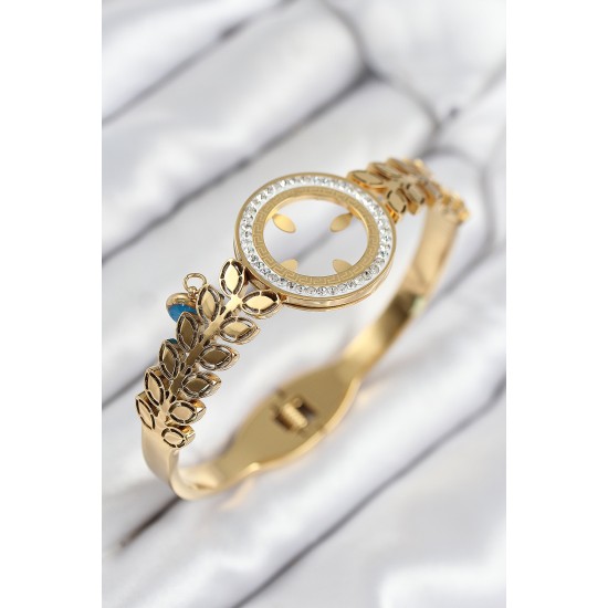 316L Çelik Zirkon Taşlı Çeyrek Takılabilir Gold Renk Kelepçe - TJ-BB7823