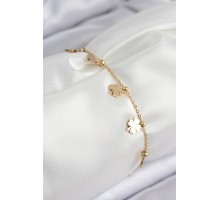 316L Çelik Sıralı Yonca Model Gold Renk Kadın Bileklik - TJ-BB7824