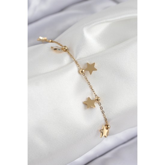316L Çelik Sıralı Yıldız Model Gold Renk Kadın Bileklik - TJ-BB7825
