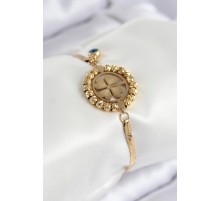 316L Çelik Nazar Boncuk Detaylı Yonca Model İtalyan Zincir Gold Renk Kadın Bileklik - TJ-BB7826