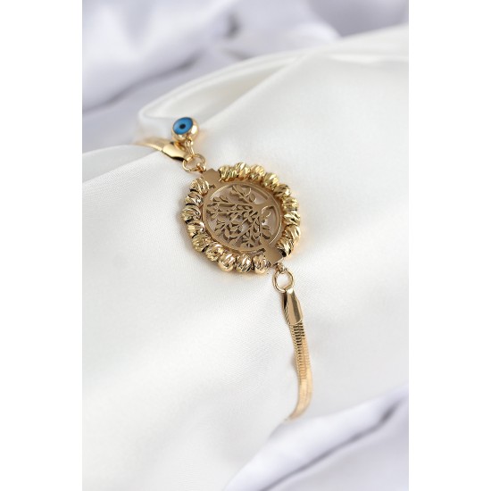 316L Çelik Nazar Boncuk Detaylı Hayat Ağacı Model İtalyan Zincir Gold Renk Kadın Bileklik - TJ-BB7827