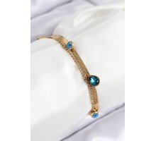 316L Çelik Nazar Boncuk Detaylı Mavi Zirkon Taşlı Model İtalyan Zincir Gold Renk Kadın Bileklik - TJ-BB7828