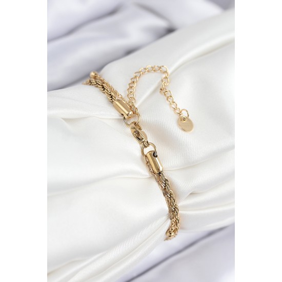 316L Çelik Nazar Boncuk Model Burgu Zincir Gold Renk Kadın Bileklik - TJ-BB7829