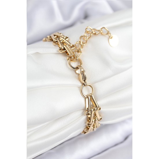 316L Çelik Ataç Zincir Model Gold Renk Kadın Bileklik - TJ-BB7849