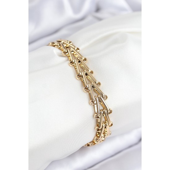 316L Çelik Ataç Zincir Model Gold Renk Kadın Bileklik - TJ-BB7849