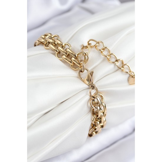 316L Çelik Örme Zincir Model Gold Renk Kadın Bileklik - TJ-BB7848