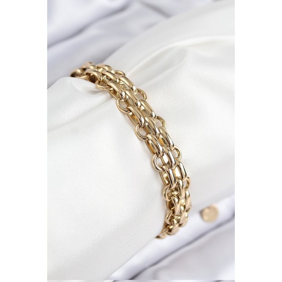 316L Çelik Örme Zincir Model Gold Renk Kadın Bileklik - TJ-BB7848