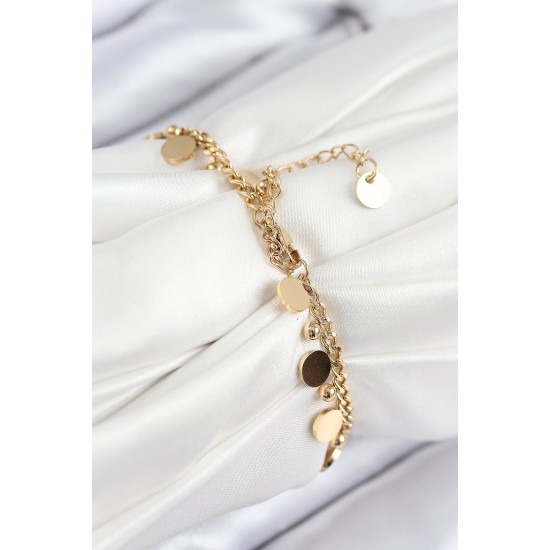 316L Çelik Sıralı Pul Model Gold Renk Kadın Bileklik - TJ-BB7846