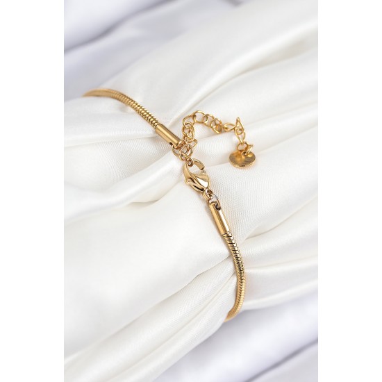 316L Çelik Zirkon Taşlı Göz Charm Model Gold Renk Kadın Bileklik - TJ-BB7842