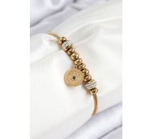 316L Çelik Zirkon Taşlı Göz Charm Model Gold Renk Kadın Bileklik - TJ-BB7842