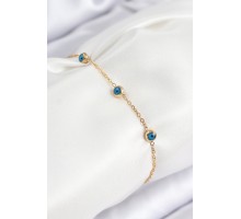 316L Çelik Nazar Boncuğu Model Gold Renk Kadın Bileklik - TJ-BB7841