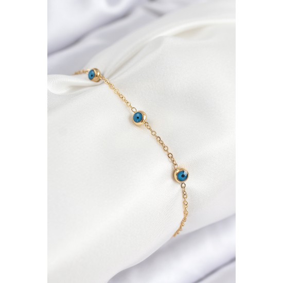 316L Çelik Nazar Boncuğu Model Gold Renk Kadın Bileklik - TJ-BB7841