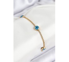 316L Çelik Nazar Boncuğu Model Gold Renk Kadın Bileklik - TJ-BB7840