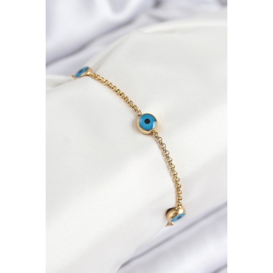 316L Çelik Nazar Boncuğu Model Gold Renk Kadın Bileklik - TJ-BB7840