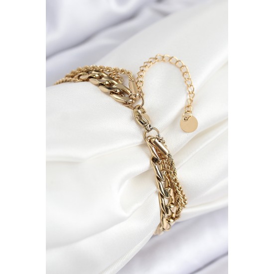 316L Çelik Çoklu Görünüm Geçmeli Halka Model Gold Renk Kadın Bileklik - TJ-BB7836