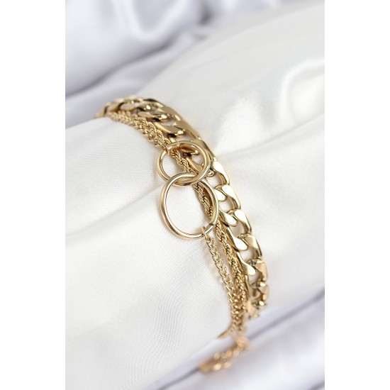 316L Çelik Çoklu Görünüm Geçmeli Halka Model Gold Renk Kadın Bileklik - TJ-BB7836