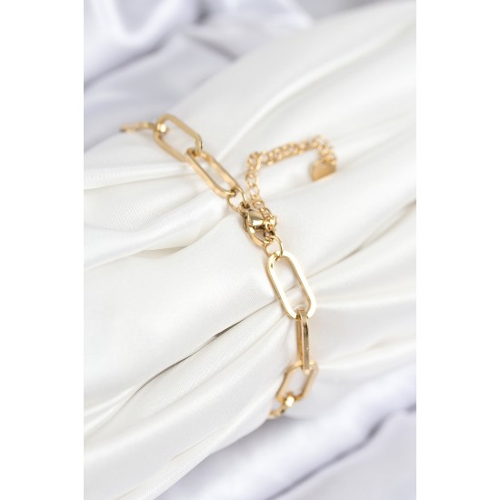 316L Çelik Nazar Boncuğu Ve Zirkon Taşlı Kalp Model Gold Renk Kadın Bileklik - TJ-BB7837