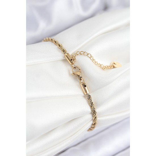 316L Çelik Nazar Boncuğu Detaylı Yaşam Çiçeği Model Gold Renk Kadın Bileklik - TJ-BB7838