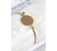 316L Çelik Nazar Boncuğu Detaylı Yaşam Çiçeği Model Gold Renk Kadın Bileklik - TJ-BB7838