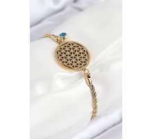 316L Çelik Nazar Boncuğu Detaylı Yaşam Çiçeği Model Gold Renk Kadın Bileklik - TJ-BB7838