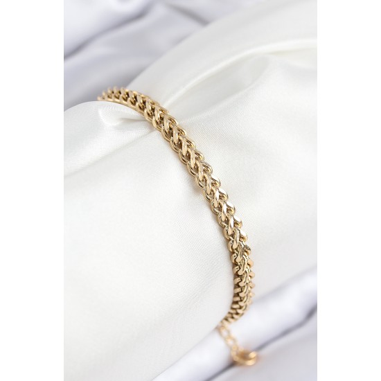 316L Çelik Örgü Zincir Model Gold Renk Kadın Bileklik - TJ-BB7839