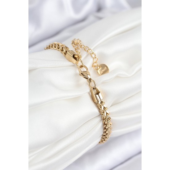 316L Çelik Örgü Zincir Model Gold Renk Kadın Bileklik - TJ-BB7839