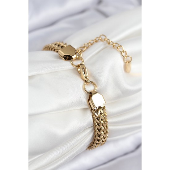 316L Çelik Örme Zincir Model Gold Renk Kadın Bileklik - TJ-BB7831