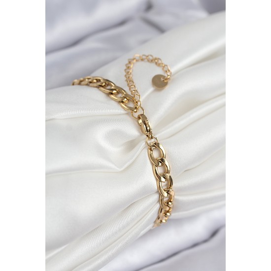 316L Çelik Nazar Boncuk Detaylı Yonca Model Gold Renk Kadın Bileklik - TJ-BB7832
