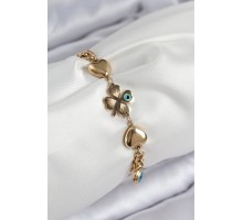 316L Çelik Nazar Boncuk Detaylı Yonca Model Gold Renk Kadın Bileklik - TJ-BB7832