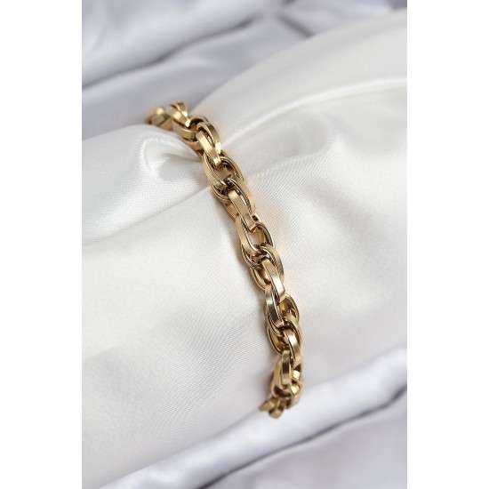 316L Çelik Örgü Model Gold Renk Kadın Bileklik - TJ-BB7833