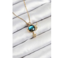 316L Çelik Zirkon Taşlı Gezegen Model Gold Renk Kadın Kolye - TJ-BKO10507