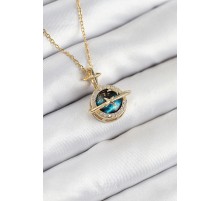 316L Çelik Zirkon Taşlı Gezegen Model Gold Renk Kadın Kolye - TJ-BKO10508