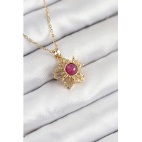 316L Çelik Zirkon Taşlı Döner Güneş Model Gold Renk Kadın Kolye TJ-BKO10510