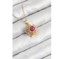 316L Çelik Zirkon Taşlı Döner Güneş Model Gold Renk Kadın Kolye - TJ-BKO10510