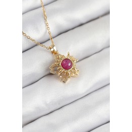 316L Çelik Zirkon Taşlı Döner Güneş Model Gold Renk Kadın Kolye TJ-BKO10510