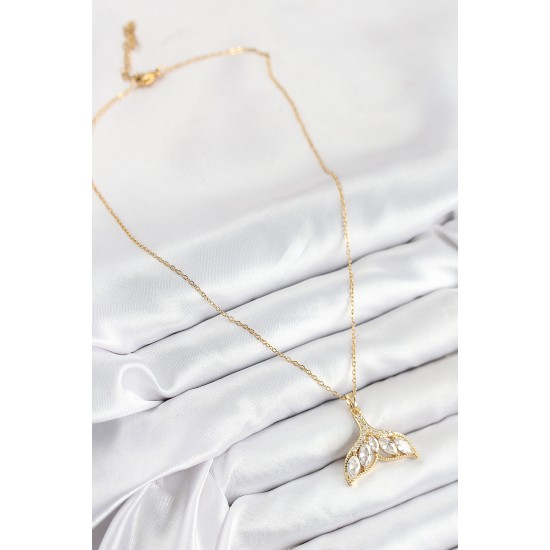 316L Çelik Zirkon Taşlı Balık Kuyruğu Model Gold Renk Kadın Kolye - TJ-BKO10511