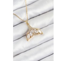 316L Çelik Zirkon Taşlı Balık Kuyruğu Model Gold Renk Kadın Kolye - TJ-BKO10511