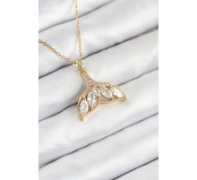 316L Çelik Zirkon Taşlı Balık Kuyruğu Model Gold Renk Kadın Kolye - TJ-BKO10511