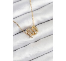 316L Çelik Zirkon Taşlı Sarmal Model Gold Renk Kadın Kolye - TJ-BKO10512