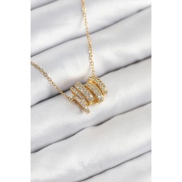 316L Çelik Zirkon Taşlı Sarmal Model Gold Renk Kadın Kolye TJ-BKO10512