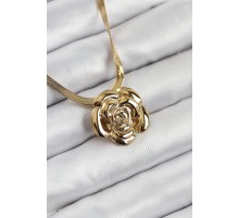 316L Çelik Gül Figürlü İtalyan Zincir Model Gold Renk Kadın Kolye - TJ-BKO10513