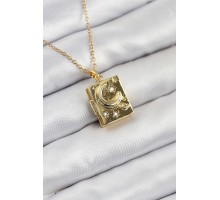316L Çelik Zirkon Taşlı Açılabilr Kapaklı Kitap Model Gold Renk Kadın Kolye - TJ-BKO10515